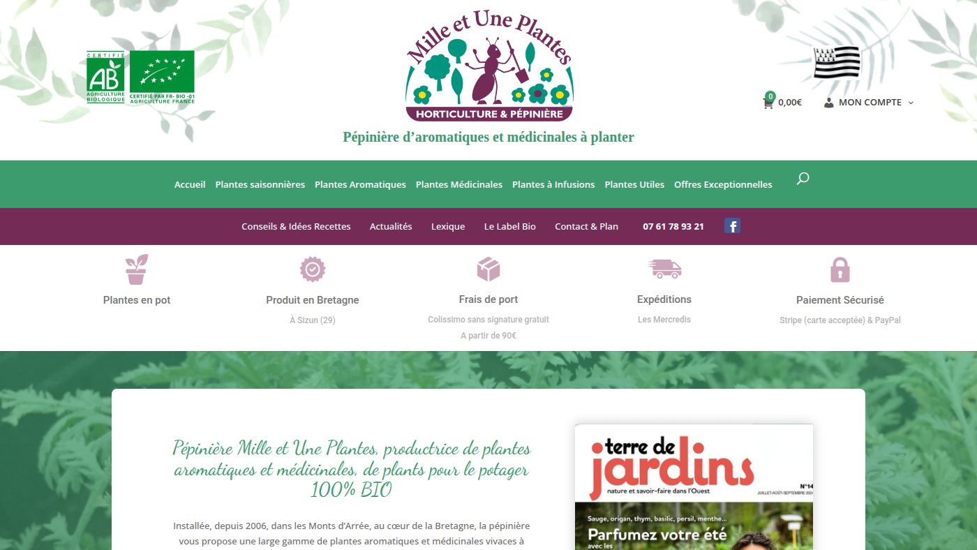 The home page of aromatiquebio.fr
