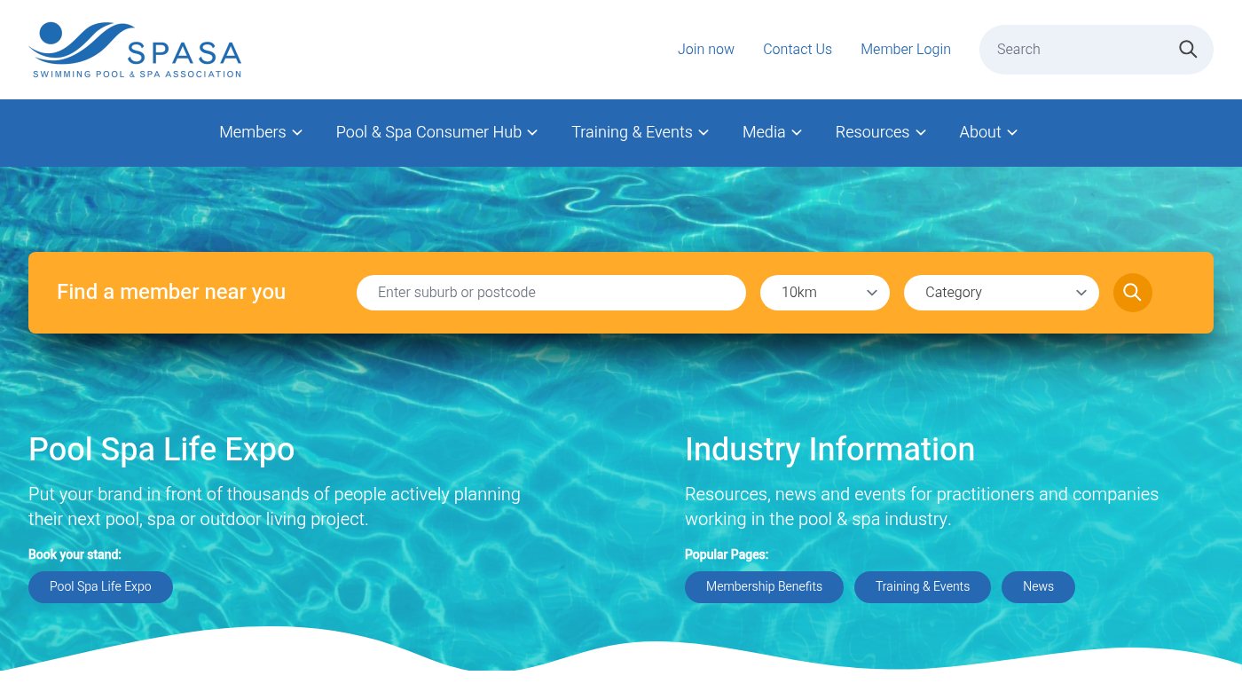 The home page of spasa.com.au