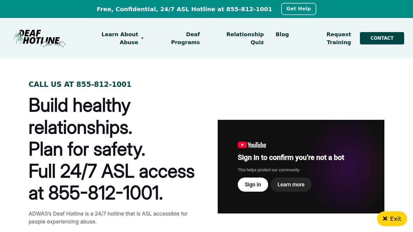 The home page of thedeafhotline.org
