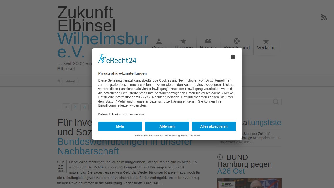 The home page of zukunft-elbinsel.de
