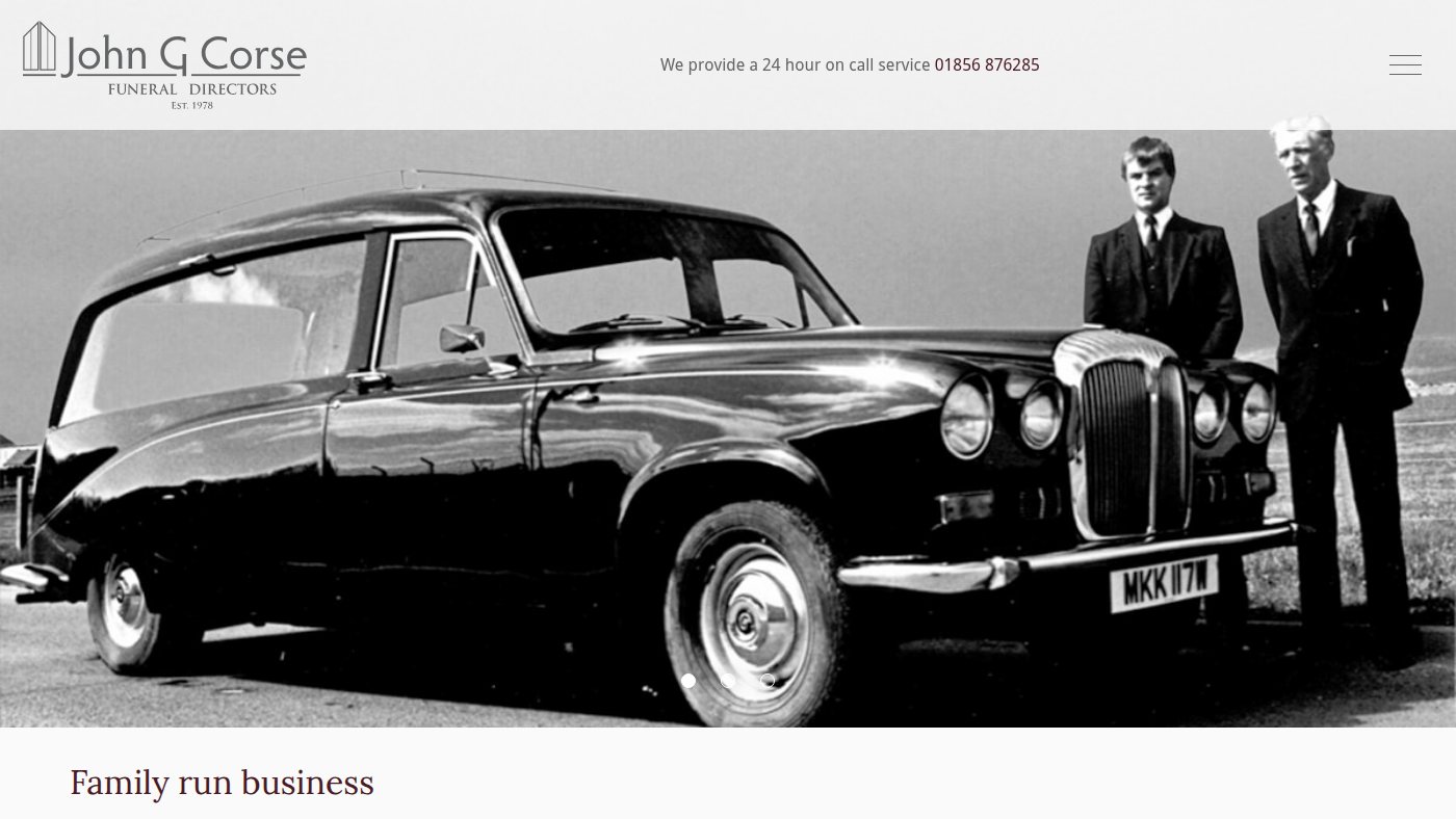 The home page of johncorsefunerals.co.uk