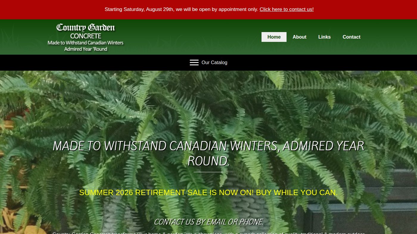 The home page of countrygardenconcrete.com