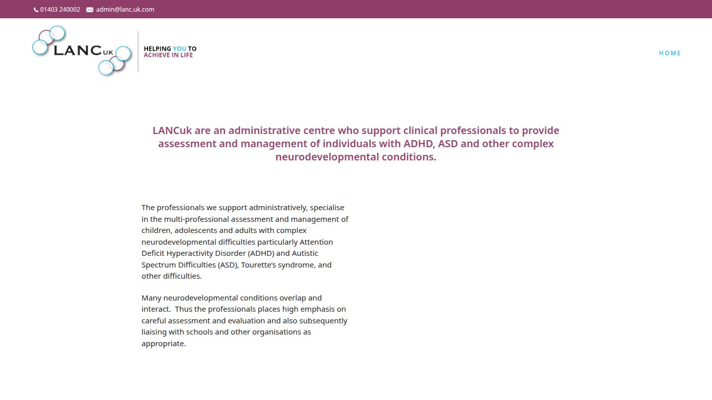 The home page of lanc.uk.com