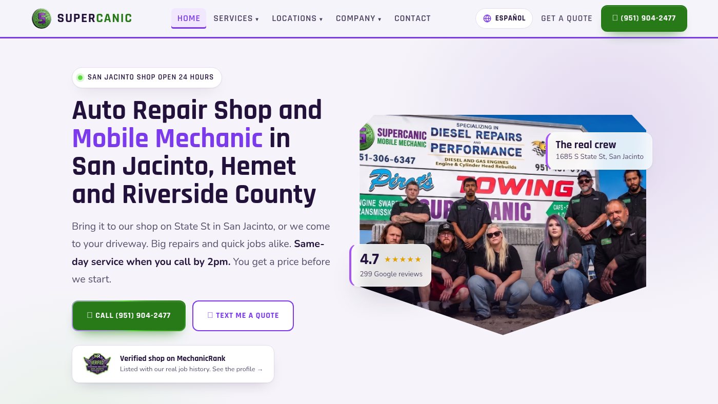 The home page of supercanic.com