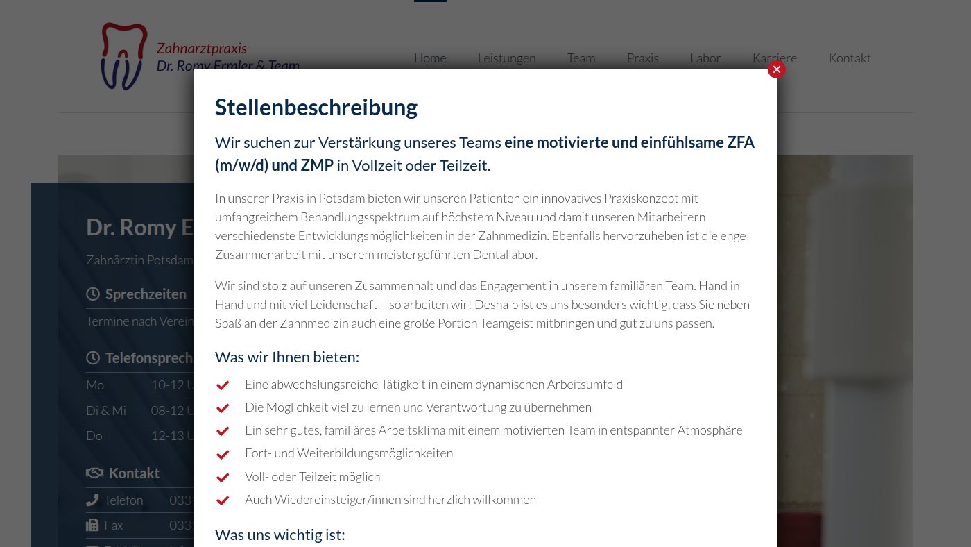 The home page of zahnarzt-ermler.de
