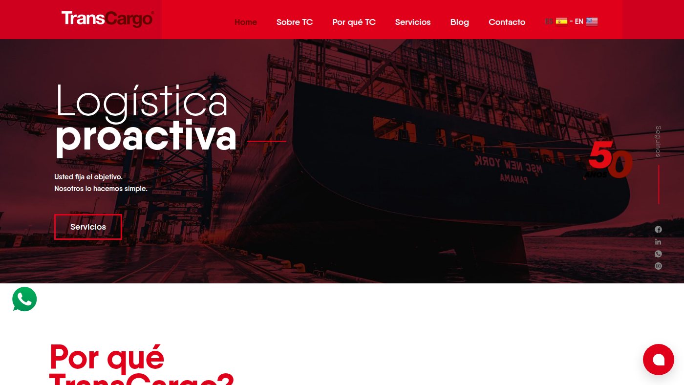 The home page of transcargo.com.uy