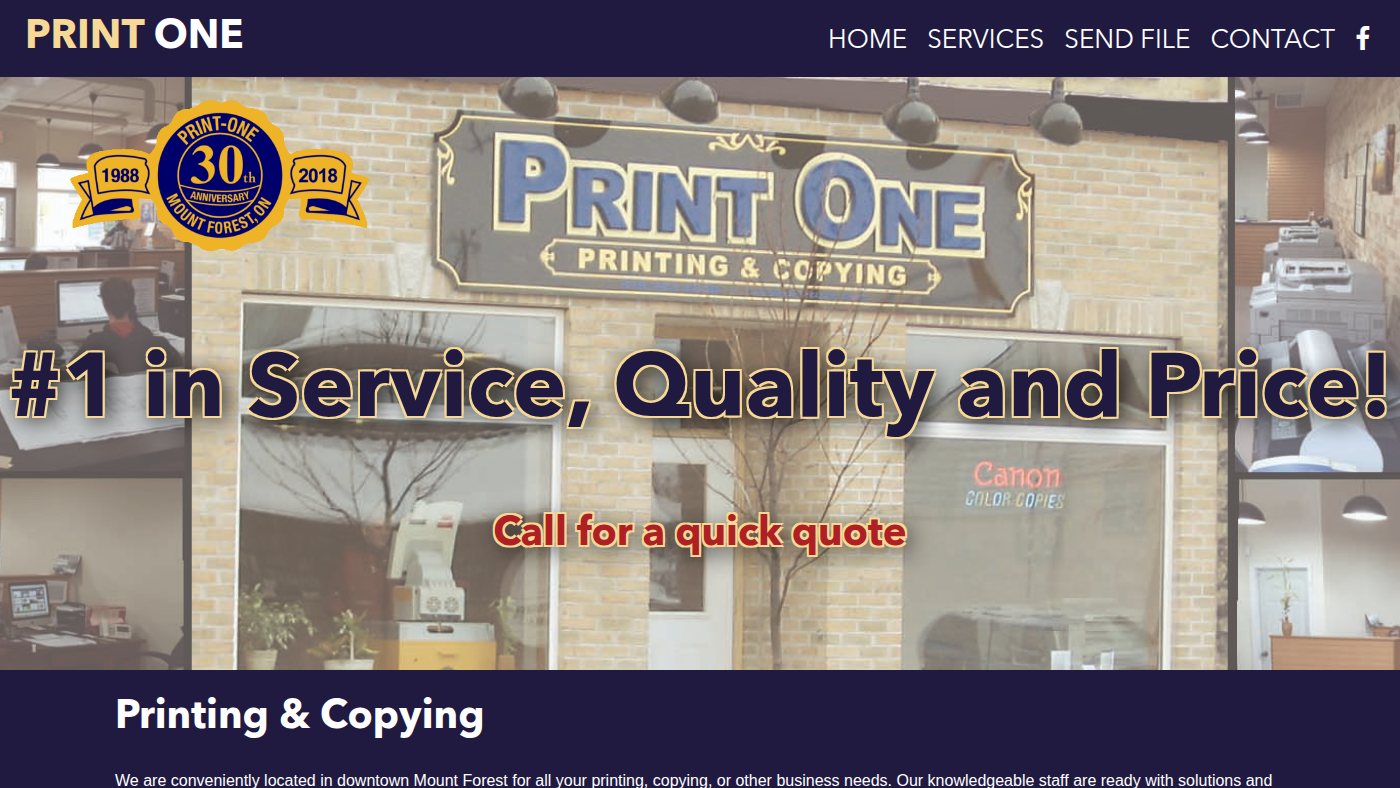 The home page of printone.on.ca