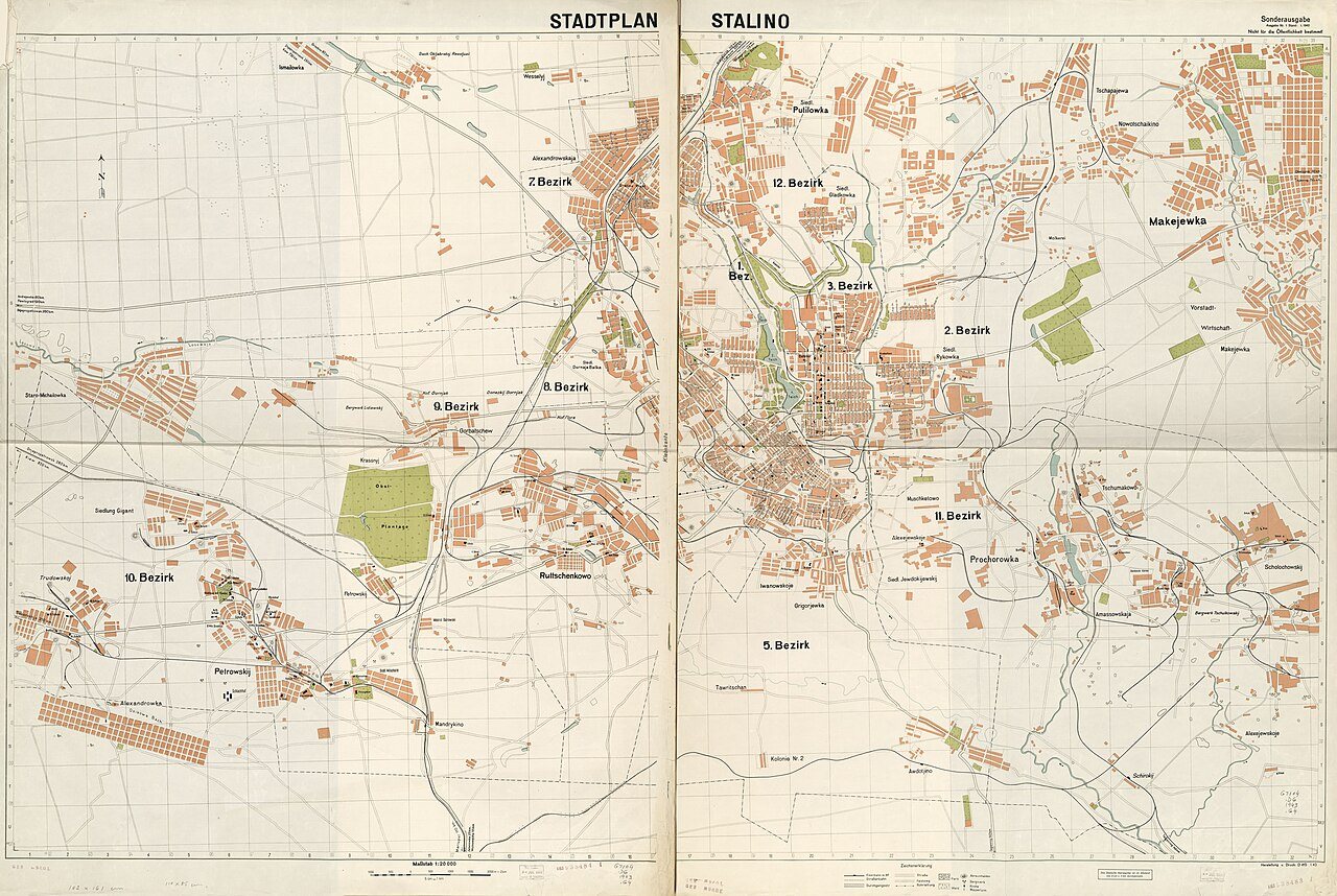Niemiecka mapa miasta z 1943 roku, na której wszystkie ulice mają niemieckie nazwy