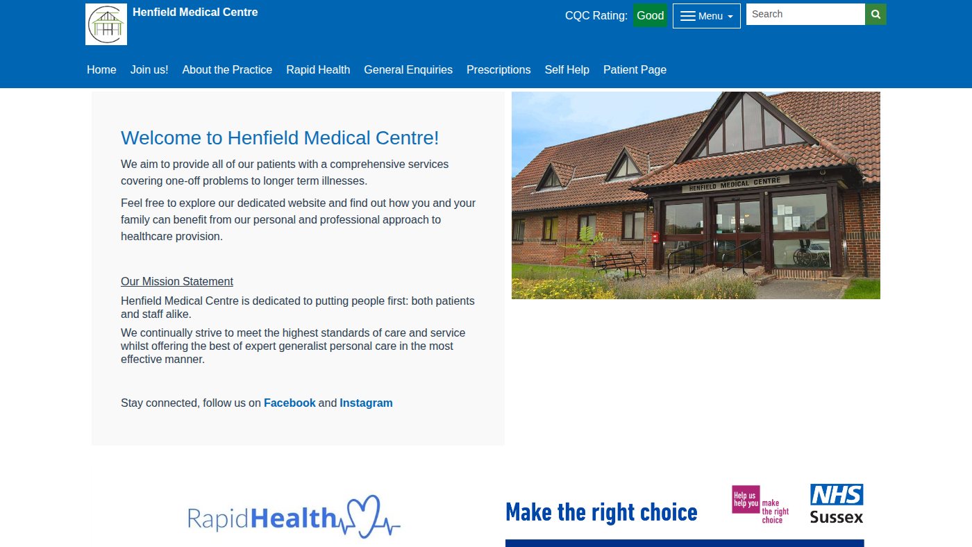 The home page of henfieldmedicalcentre.co.uk