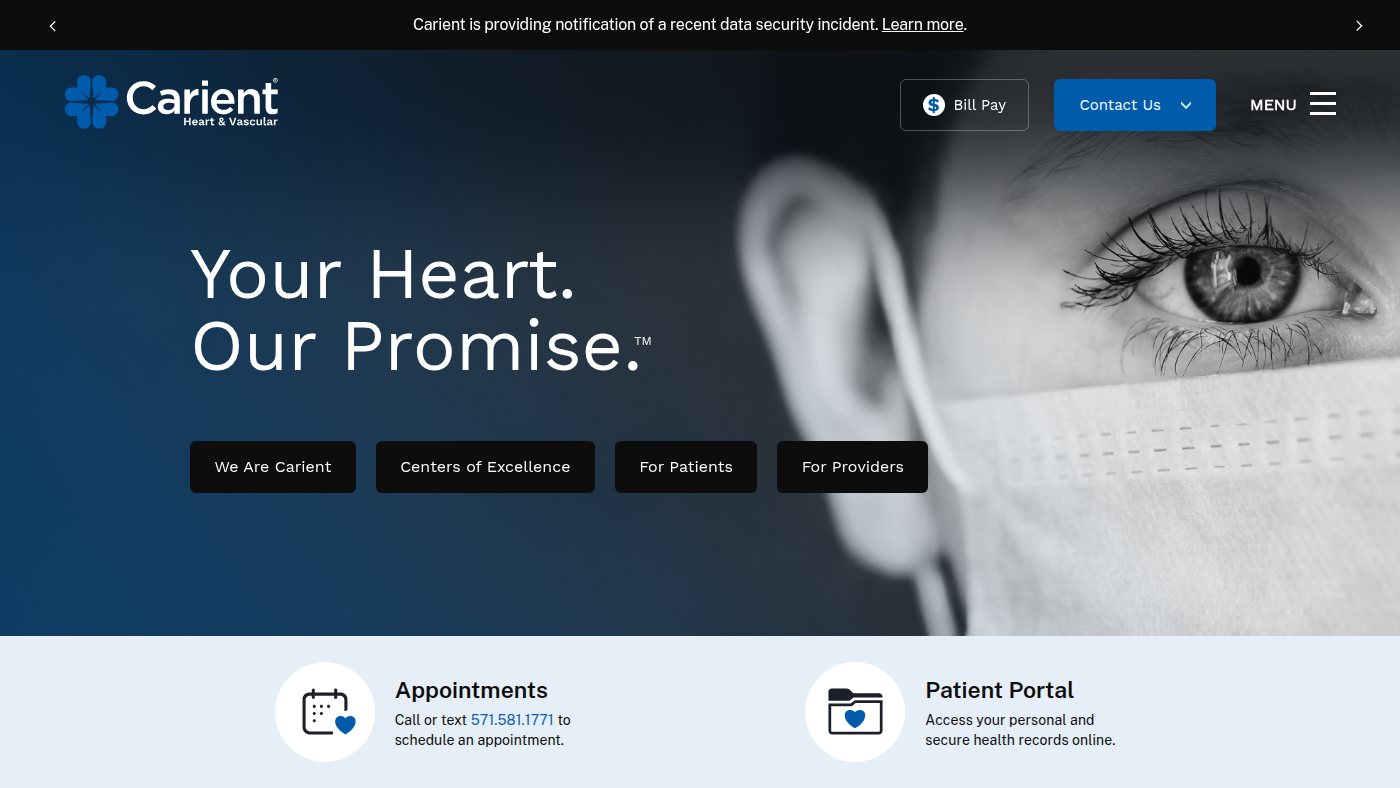 The home page of carient.com