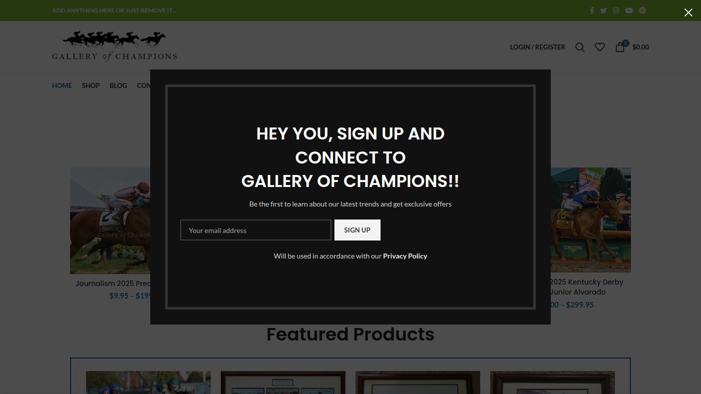 The home page of galleryofchampions.com