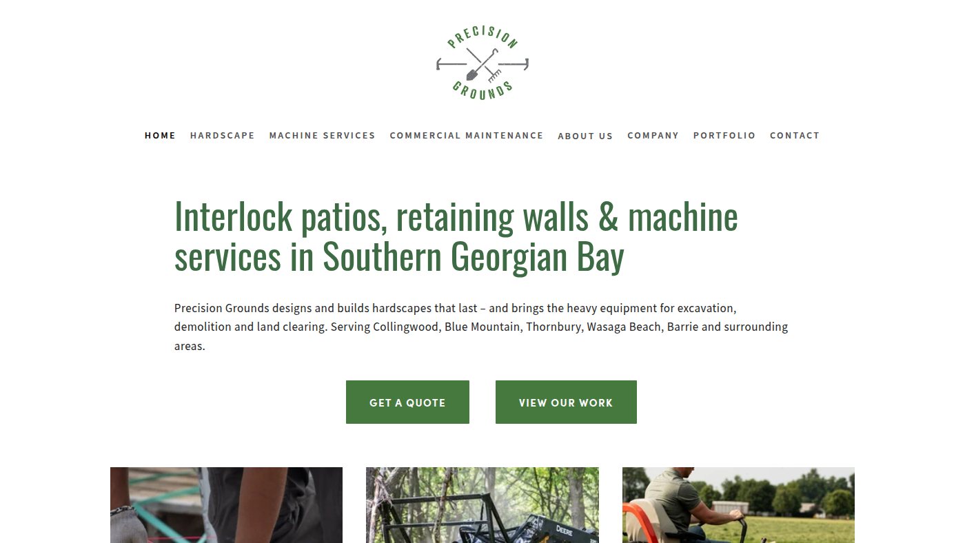 The home page of precisiongrounds.ca