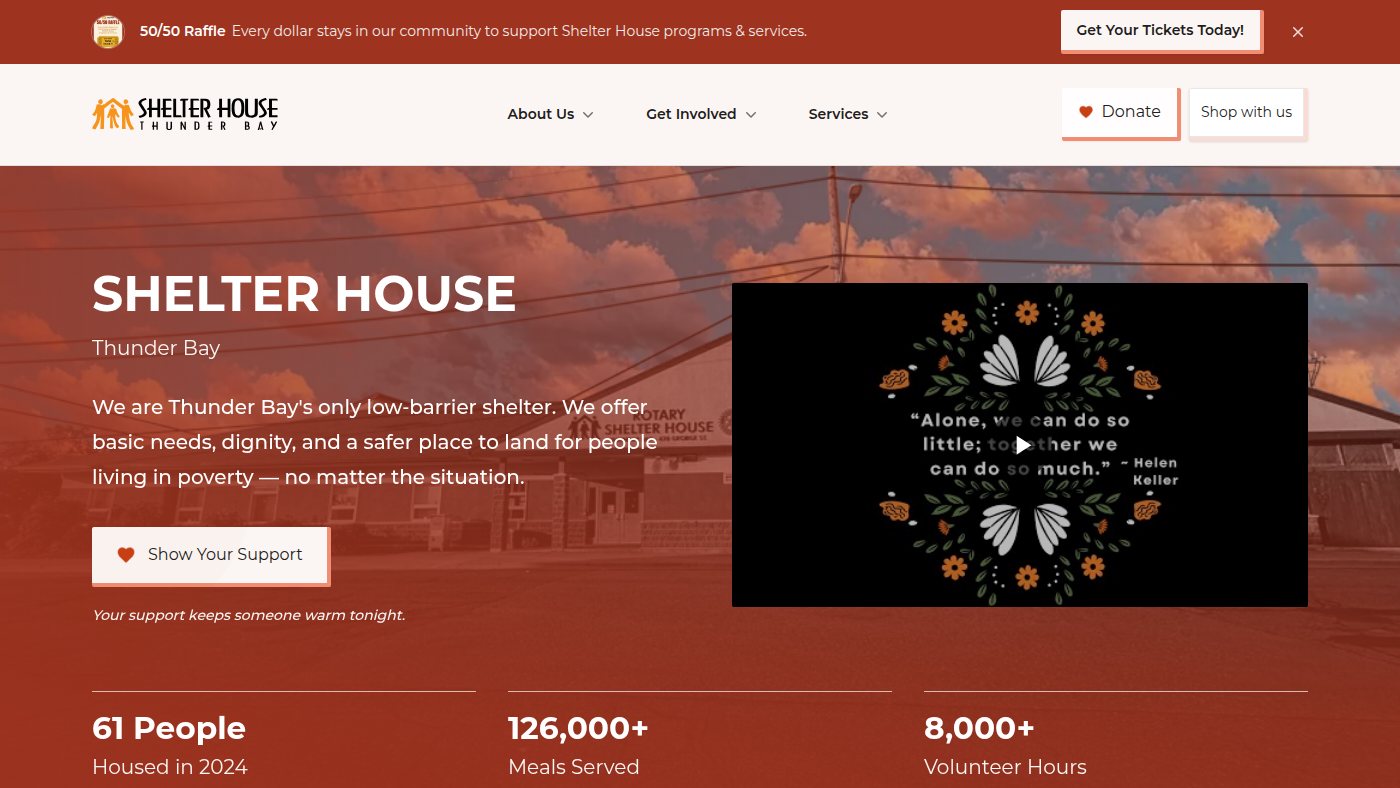 The home page of shelterhouse.on.ca