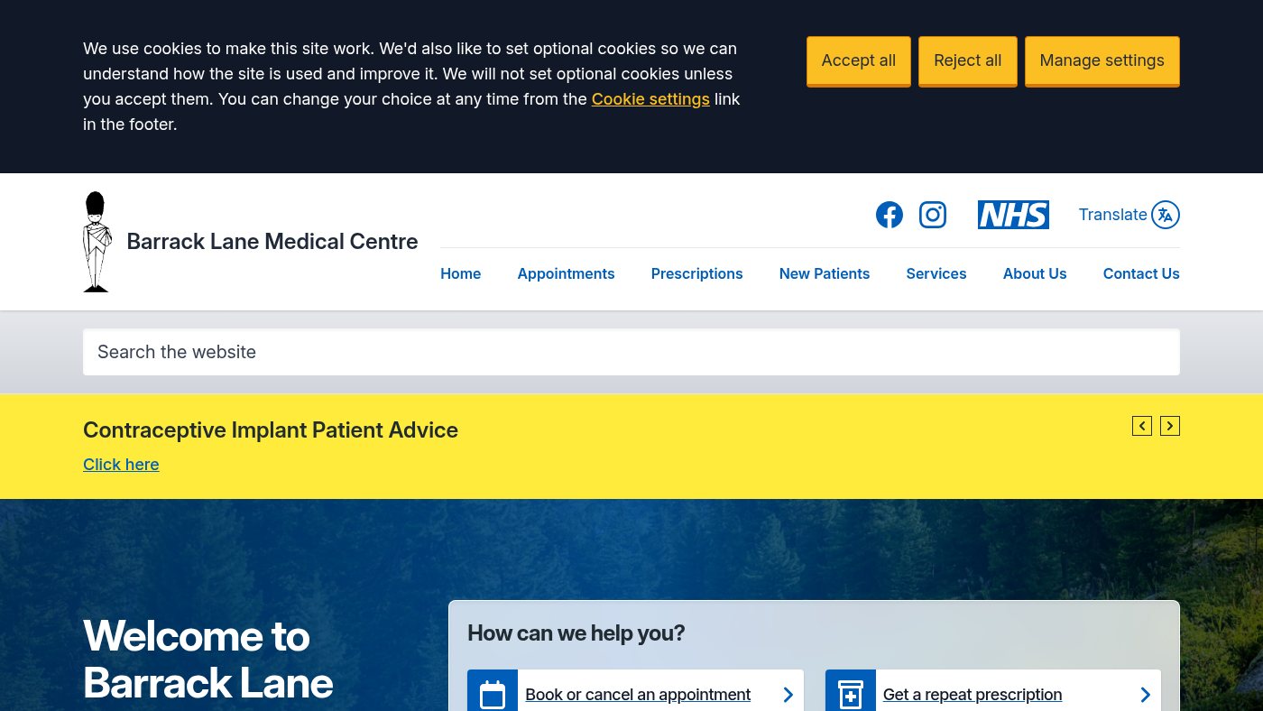 The home page of barracklane.co.uk