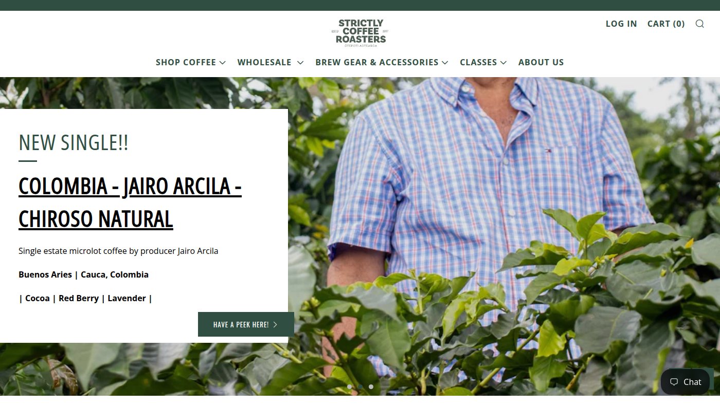The home page of strictlycoffee.co.nz