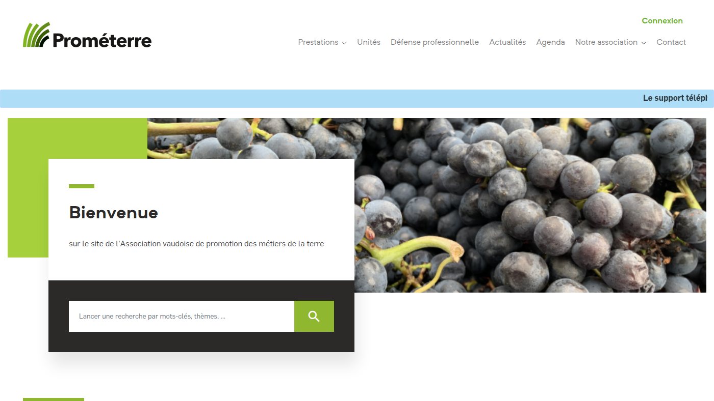 The home page of prometerre.ch