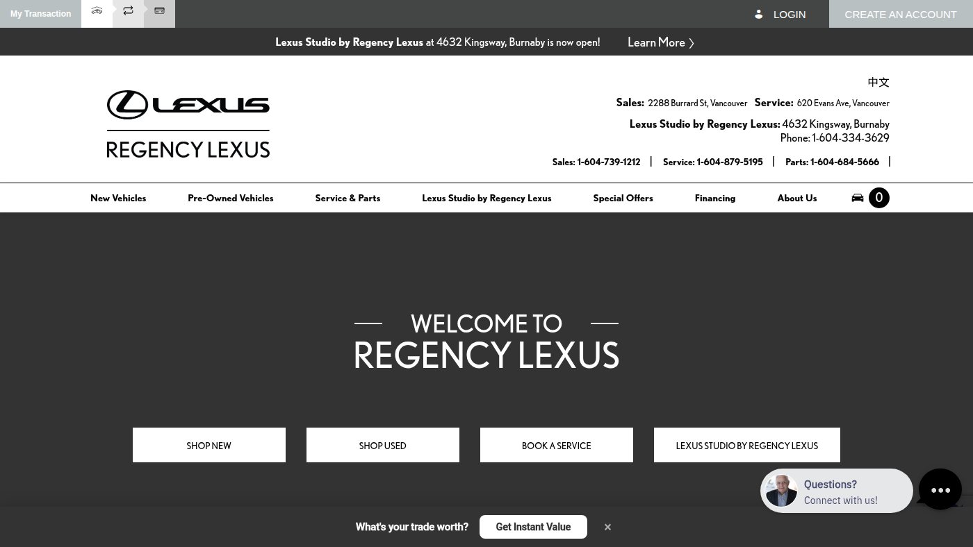 The home page of regencylexus.com
