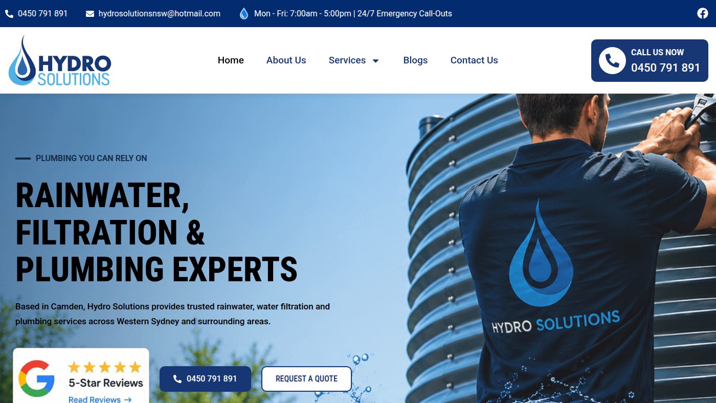 The home page of hydrosolutions.com.au