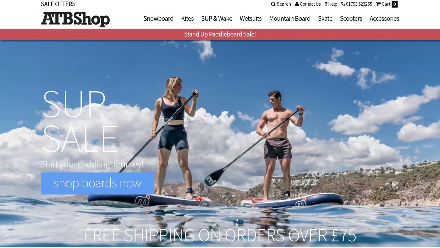 The home page of atbshop.co.uk