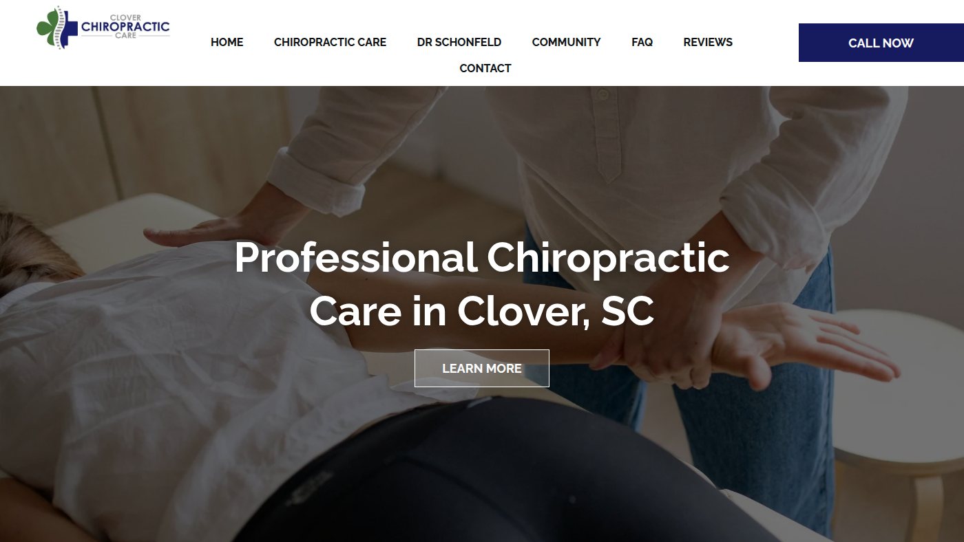 The home page of cloverchirocare.com