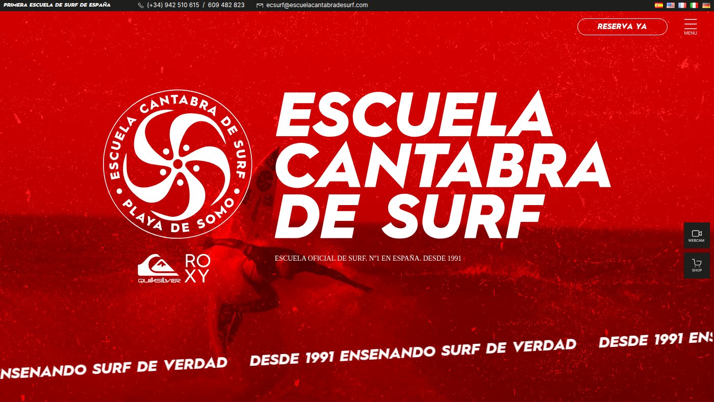 The home page of escuelacantabradesurf.com