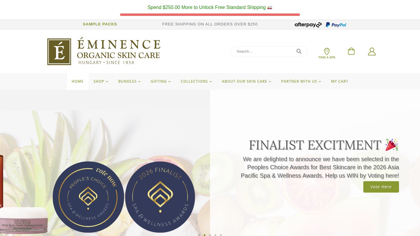 The home page of eminenceorganics.com.au