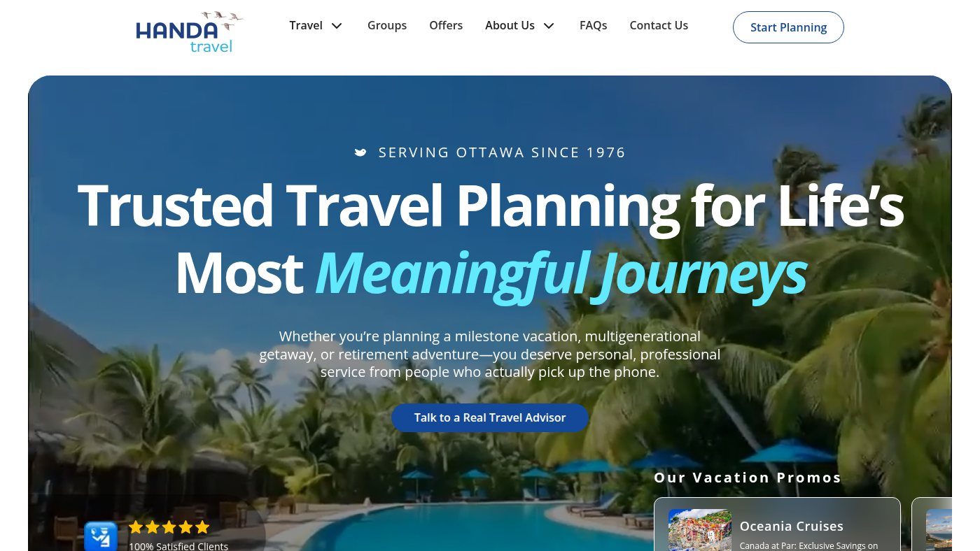 The home page of handatravel.com