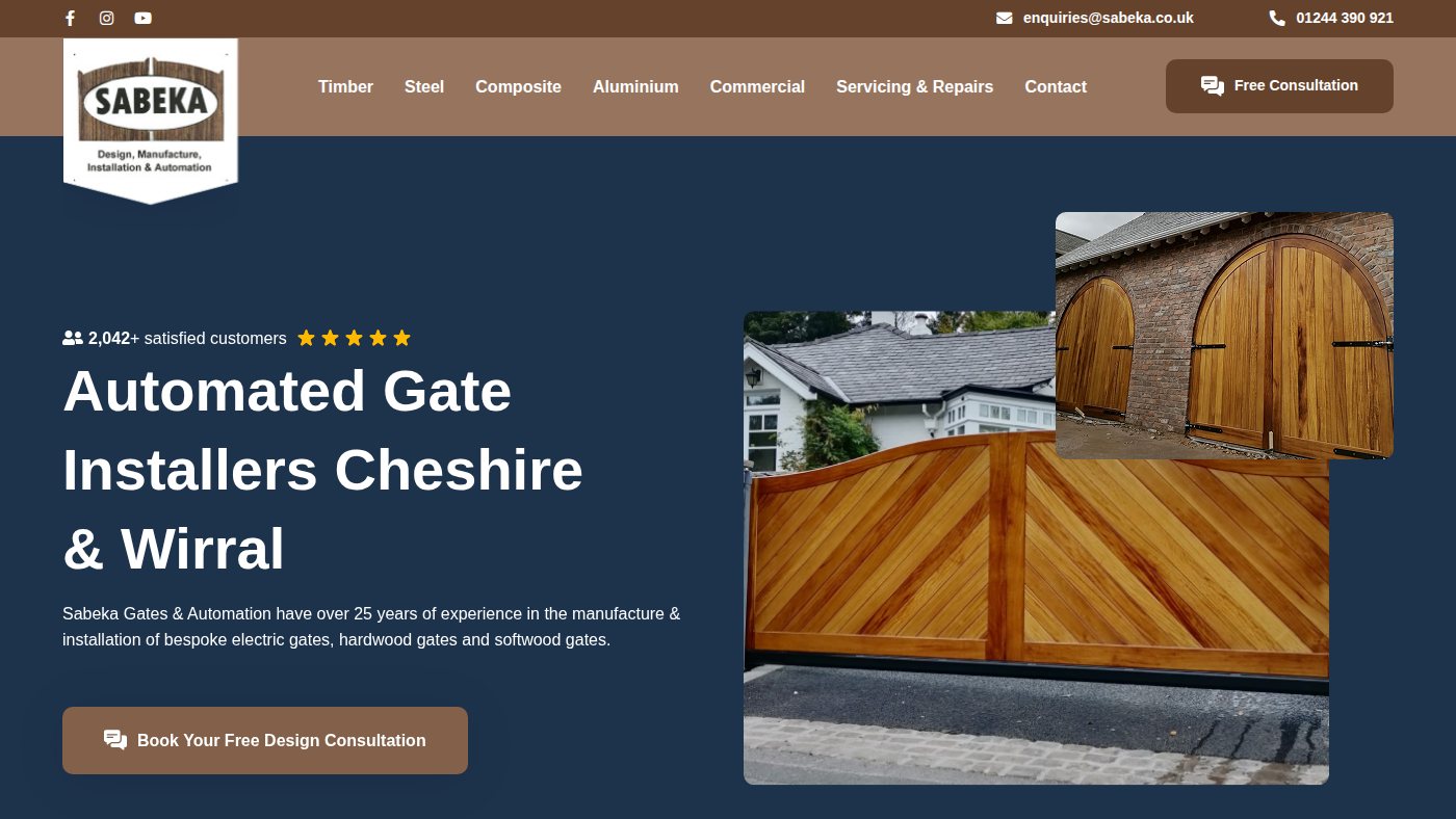The home page of sabeka.co.uk