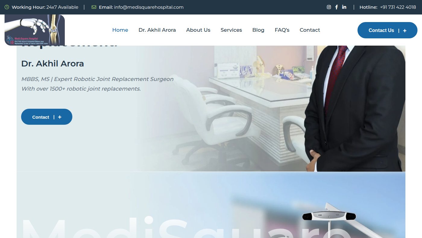 The home page of medisquarehospital.com