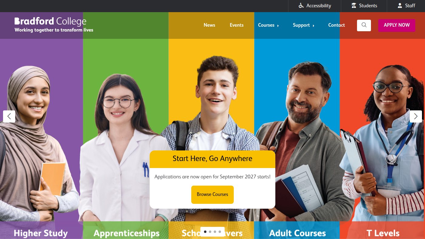 The home page of bradfordcollege.ac.uk