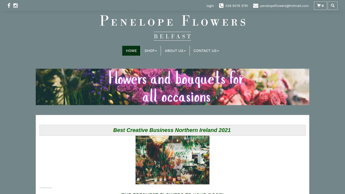 The home page of penelopeflowers.co.uk