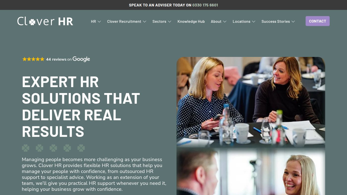 The home page of cloverhr.co.uk
