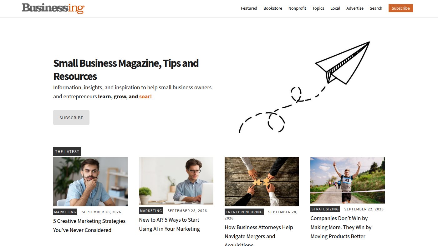 The home page of businessingmag.com