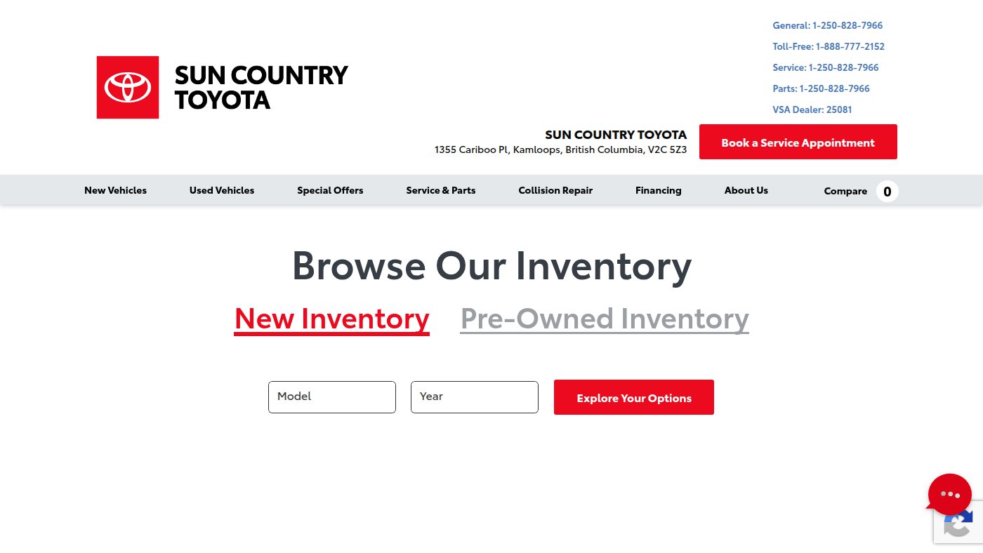 The home page of suncountrytoyota.ca