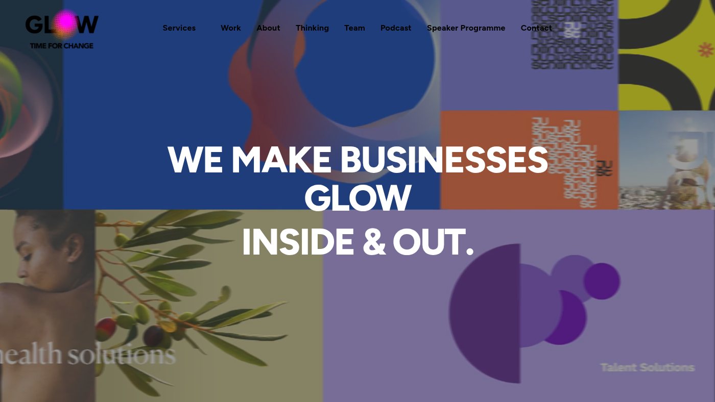 The home page of theglow.london