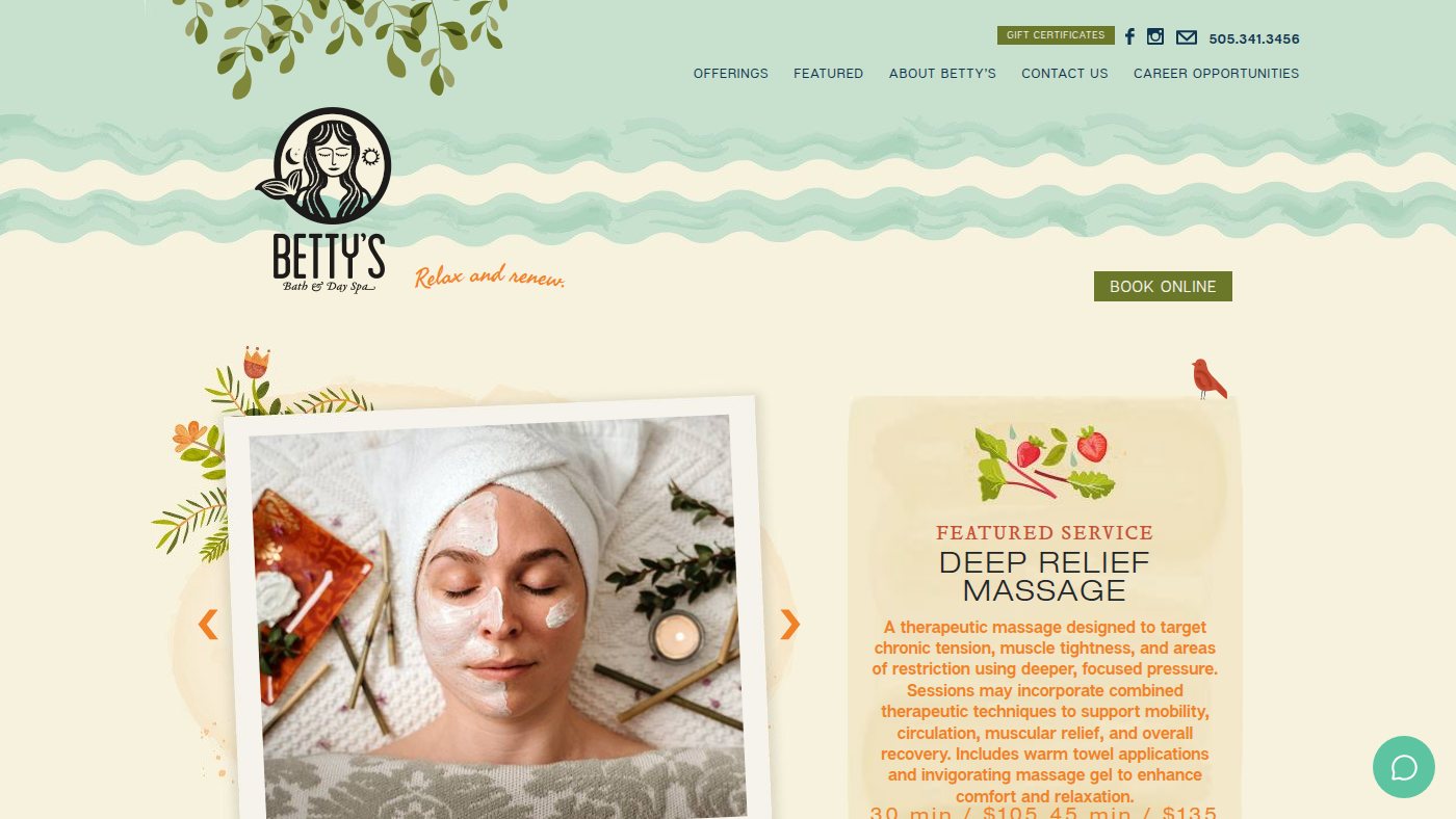 The home page of bettysbath.com