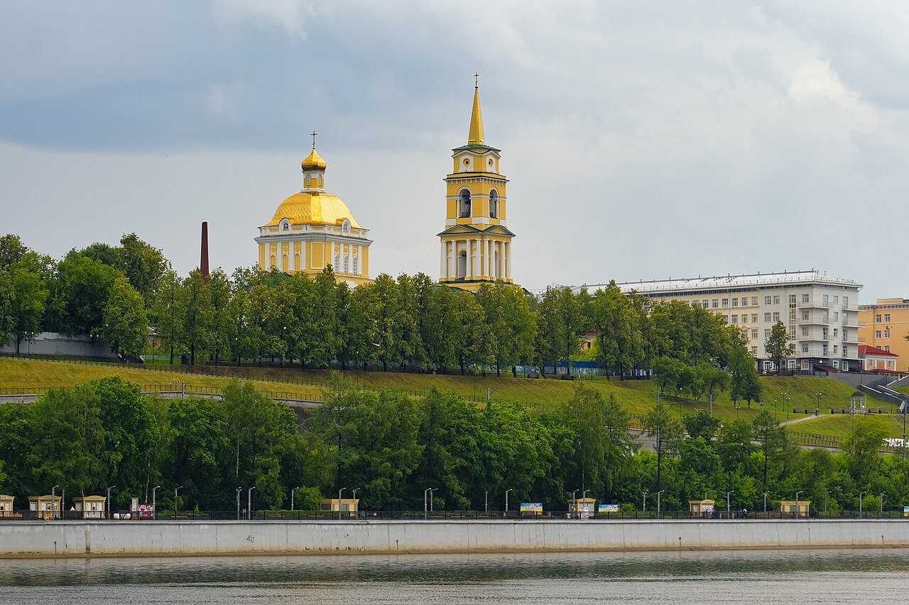 Kama River in Perm, with the former Transfiguration Cathedral, now an art gallery