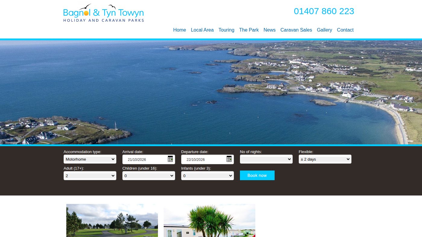The home page of bagnolcaravanpark.co.uk