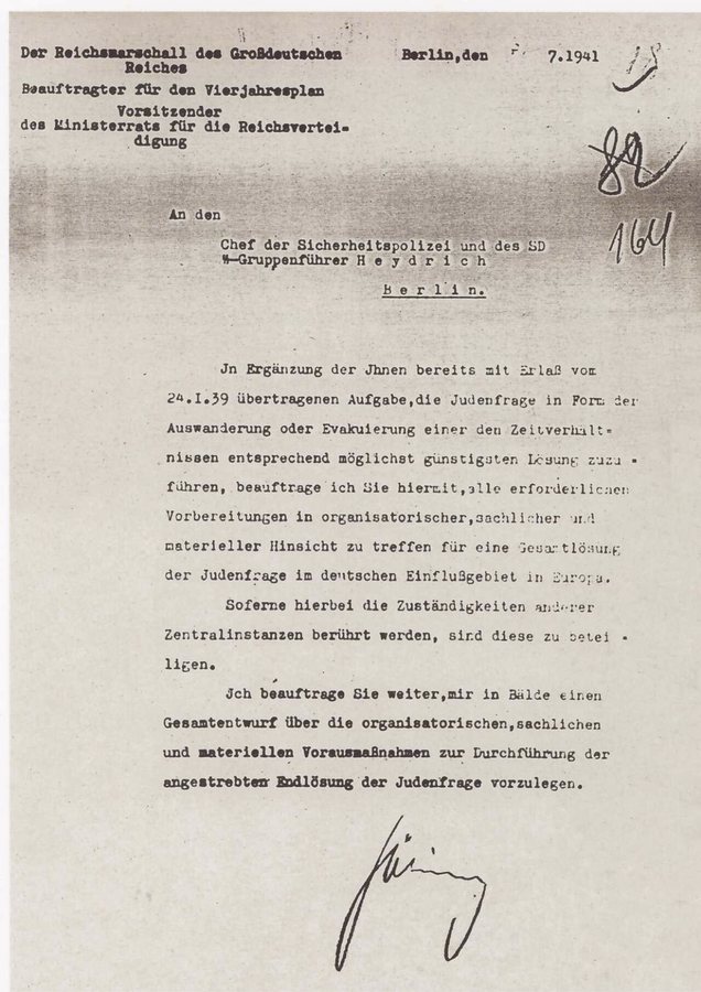 Göring's July 1941 letter to Reinhard Heydrich