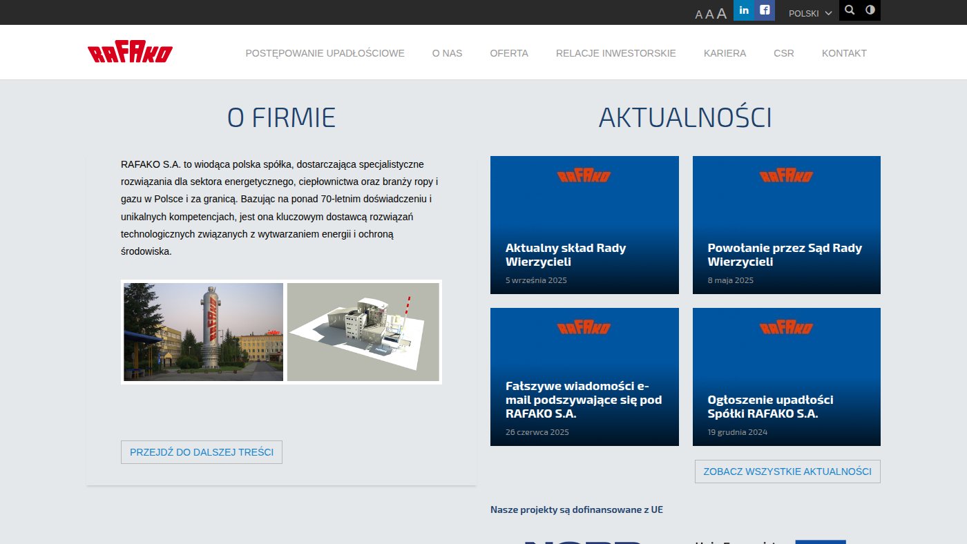 The home page of rafako.com.pl