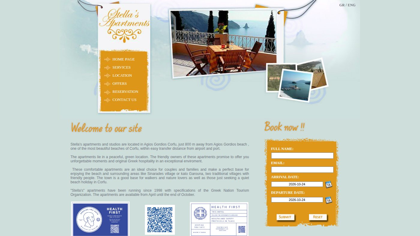 The home page of stellas-apartments.gr