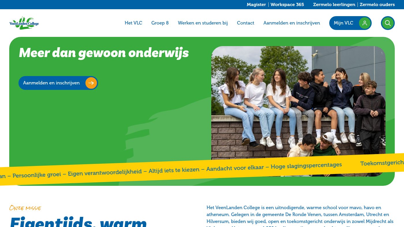 The home page of veenlandencollege.nl