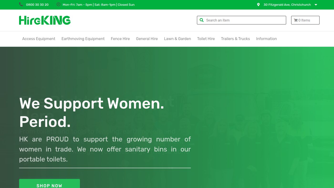 The home page of hireking.co.nz
