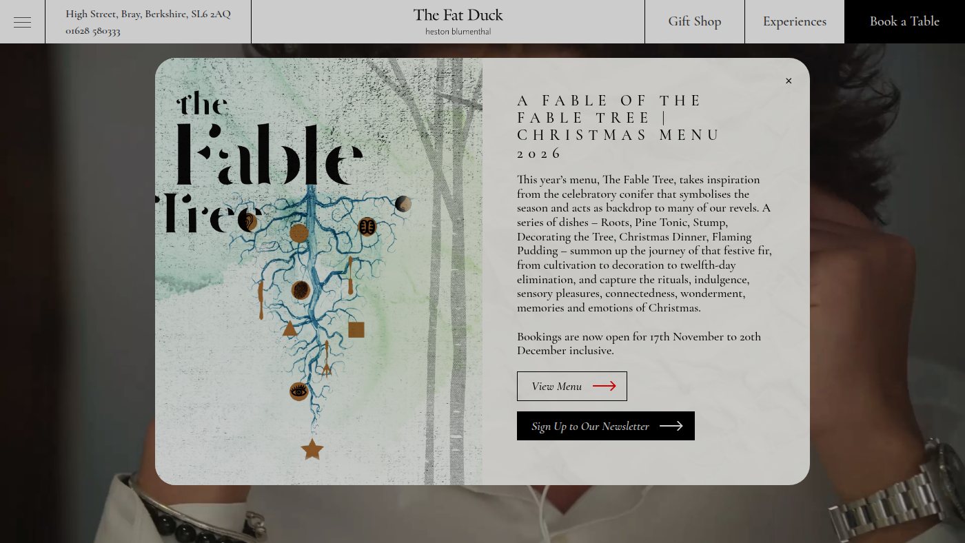 The home page of thefatduck.co.uk