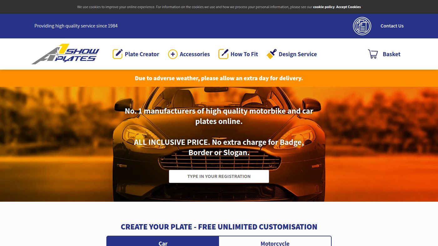The home page of a1showplates.com