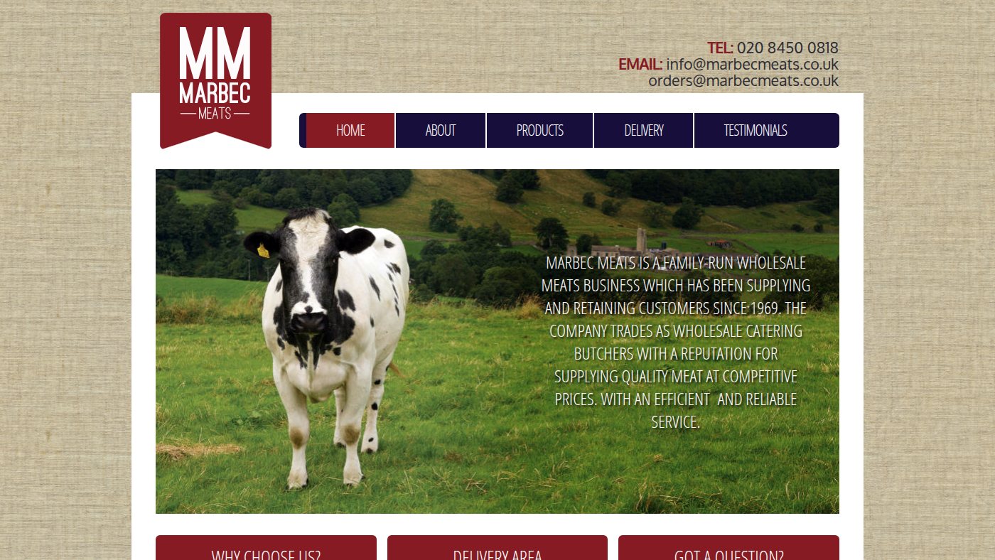 The home page of marbecmeats.co.uk