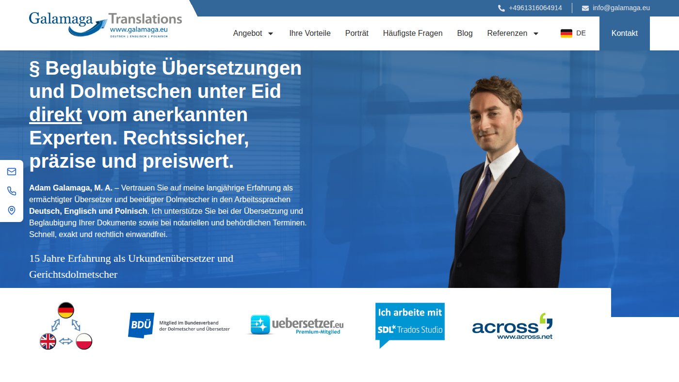 The home page of galamaga.eu