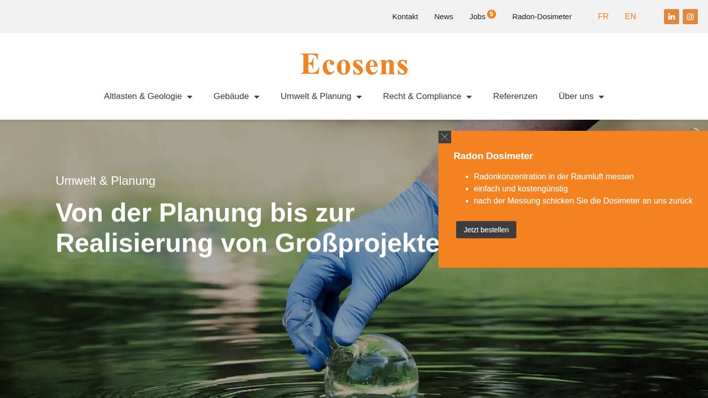 The home page of ecosens.ch