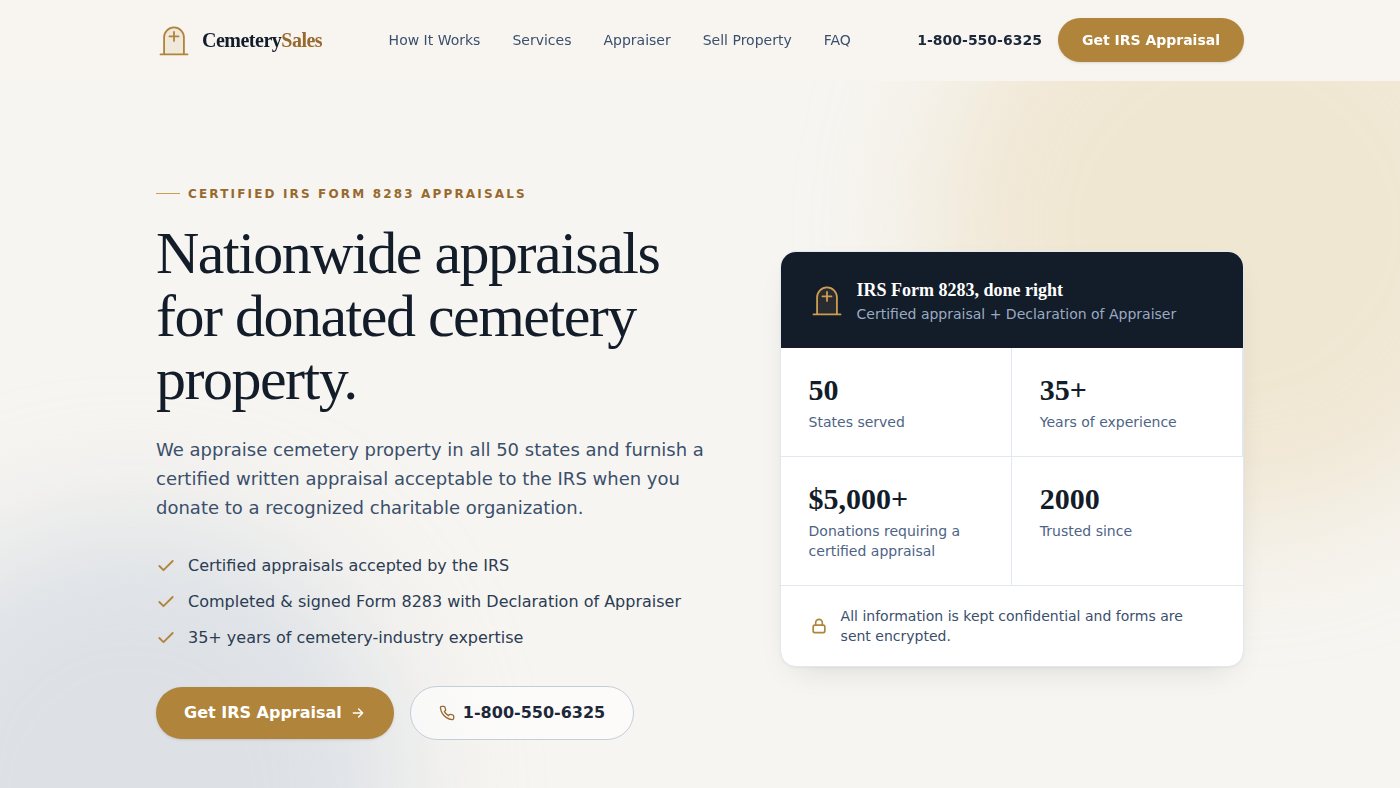 The home page of cemeterysales.com