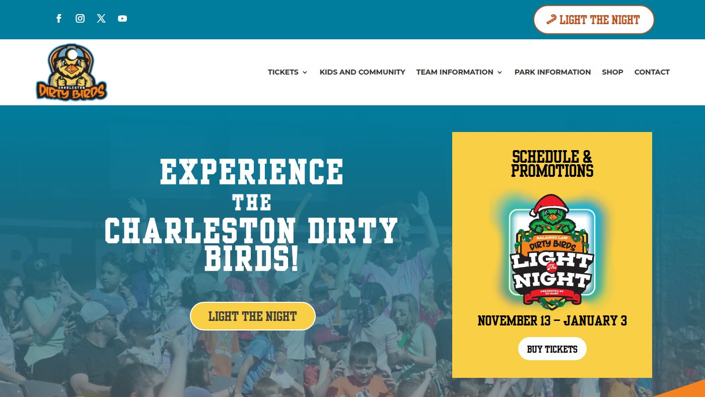 The home page of dirtybirdsbaseball.com
